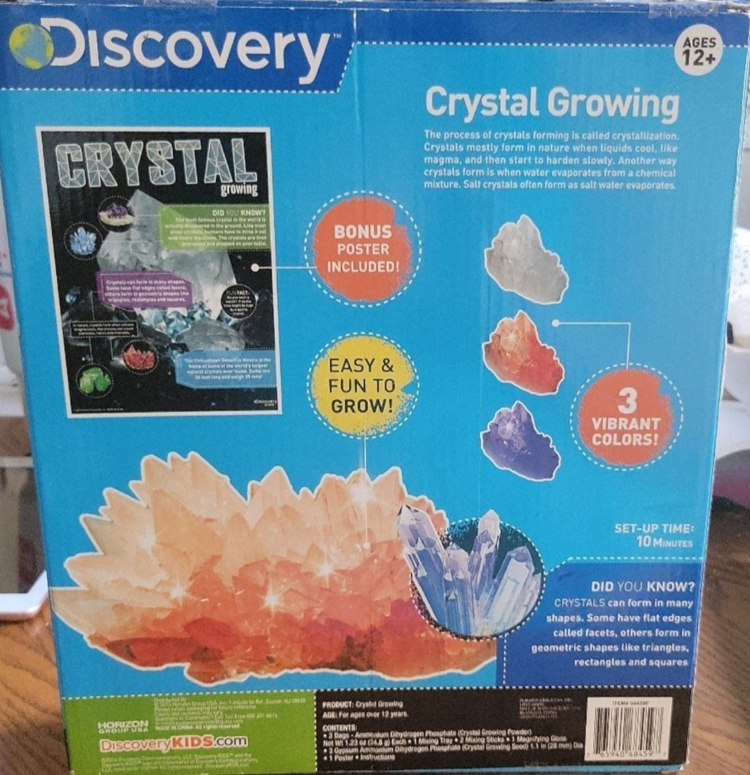 Discovery Crystal Growing Kit 3 Vibrant Colors STEM Learning Toy, plus poster