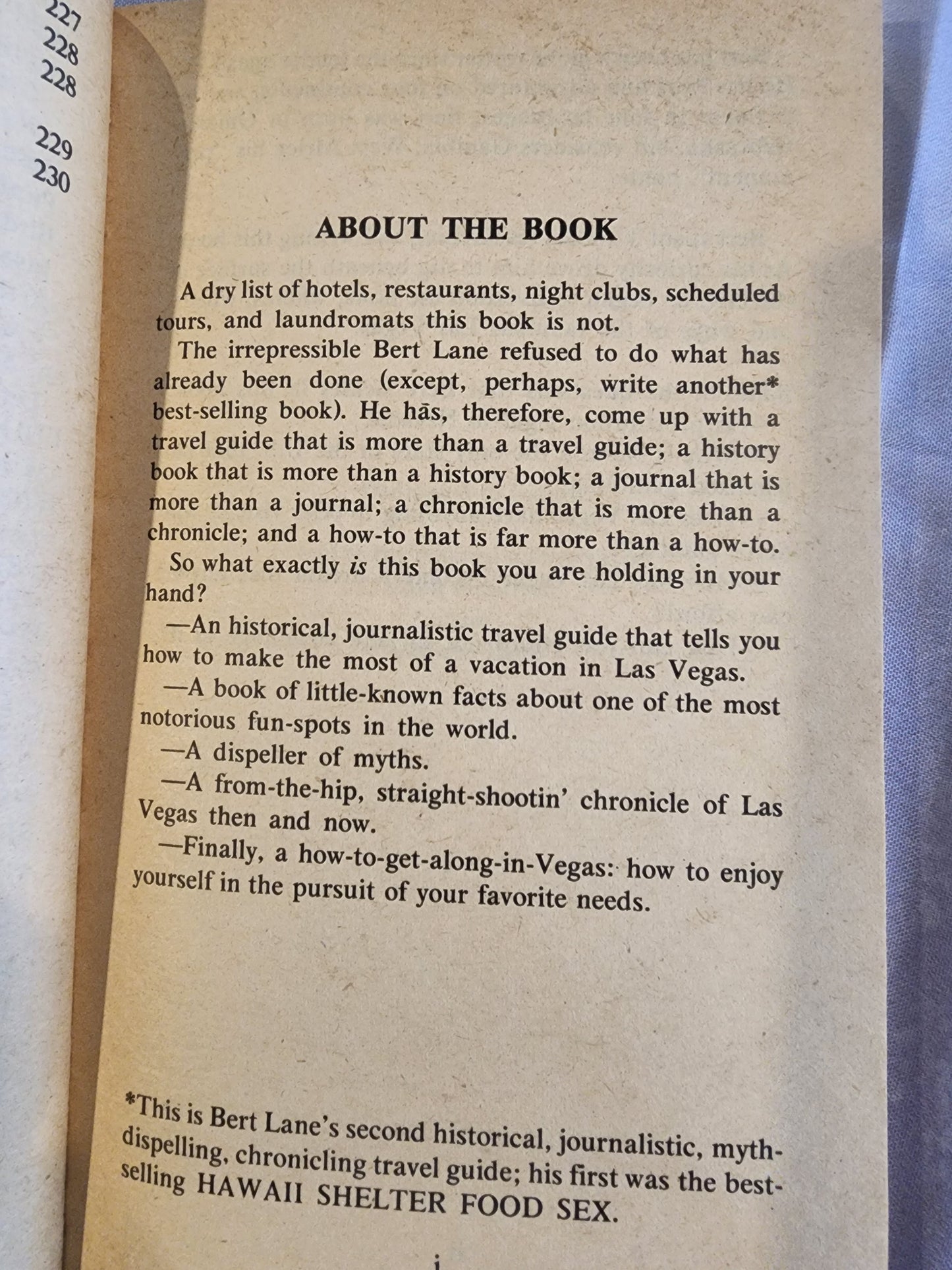 Las Vegas Shelter Food Sex Bert Lane Tandem House 1976 Paperback