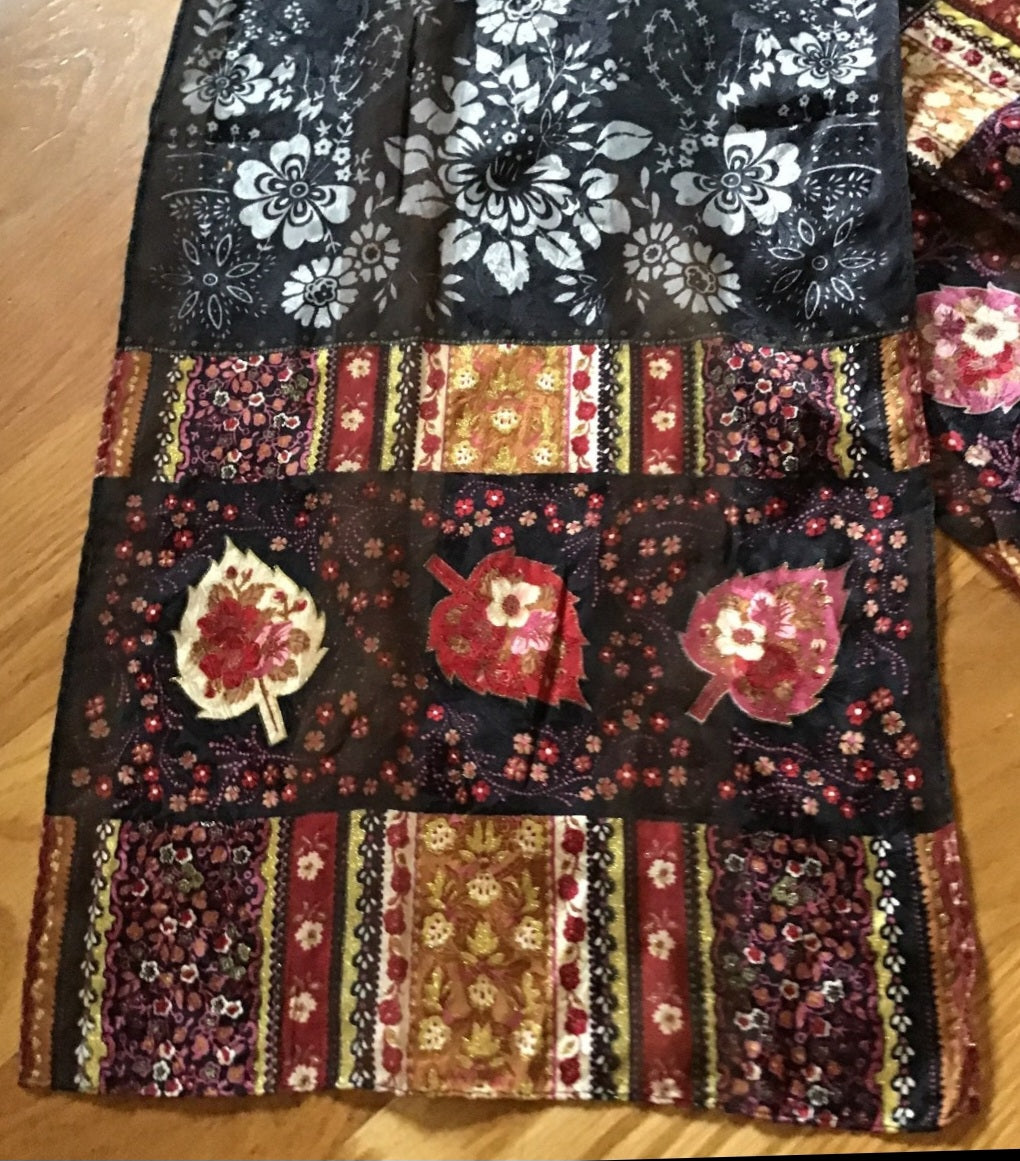 Fall silk scarf by Oscar de la Renta Floral & Leaves