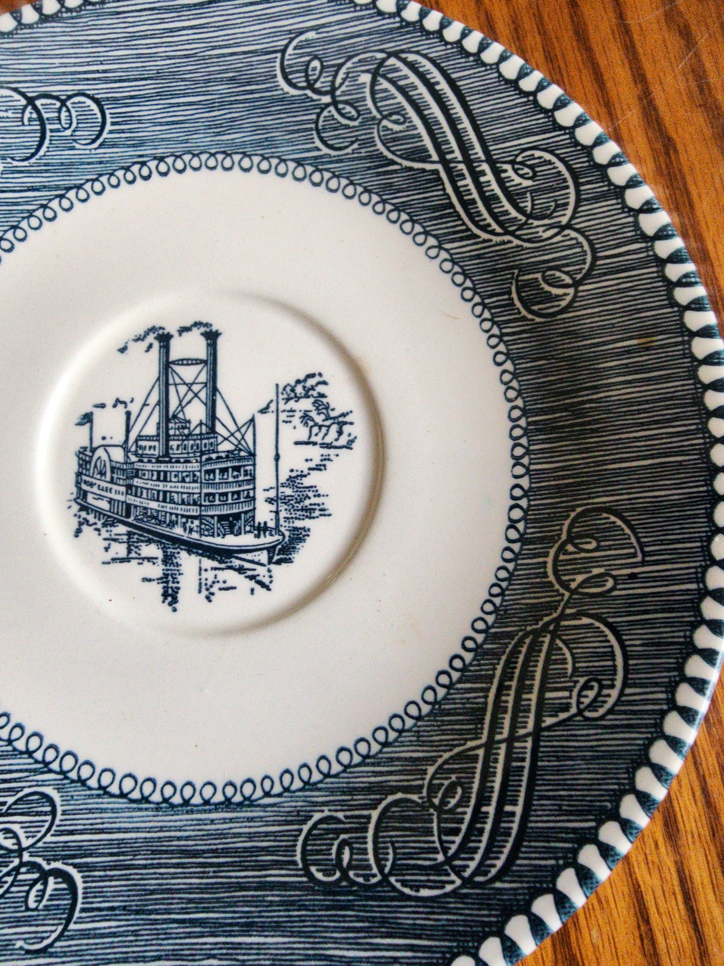 Vintage Currier & Ives Blue and White Saucer 6"