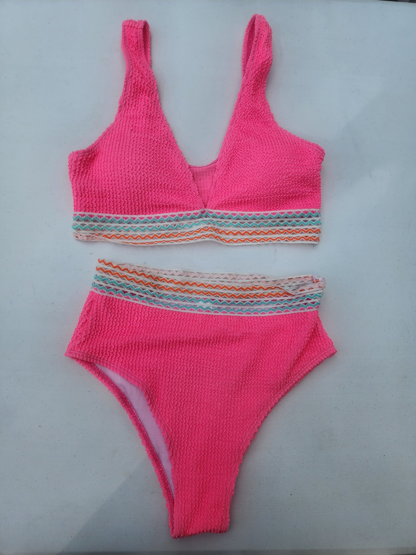 Women's Bikini Swimsuit High Waist V Neck Two Piece Bathing Suit Solid Color S