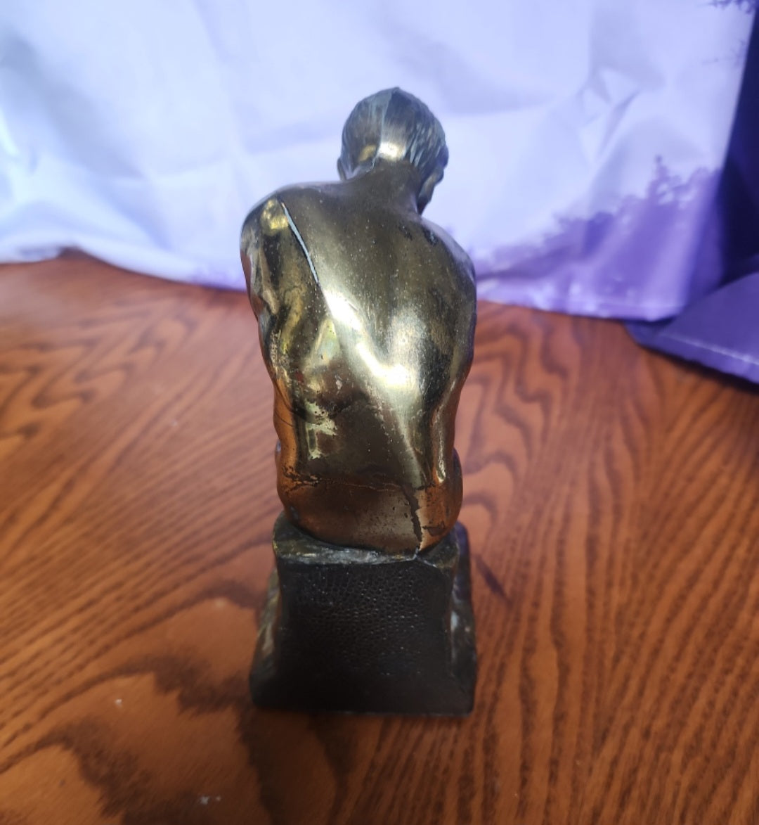 Vintage 1928 Metal The Thinker Man Figurine. Book End.