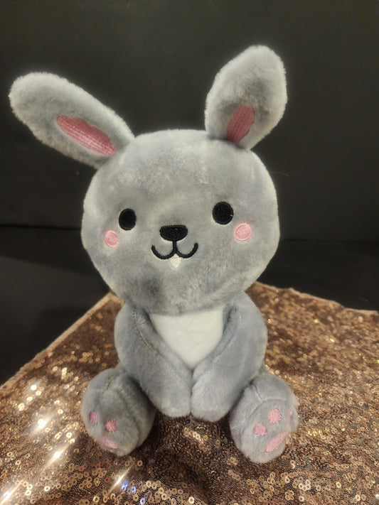Adorable 10" Gray Plush Bunny Rabbit with pink embroidery cheeks, ears and paws