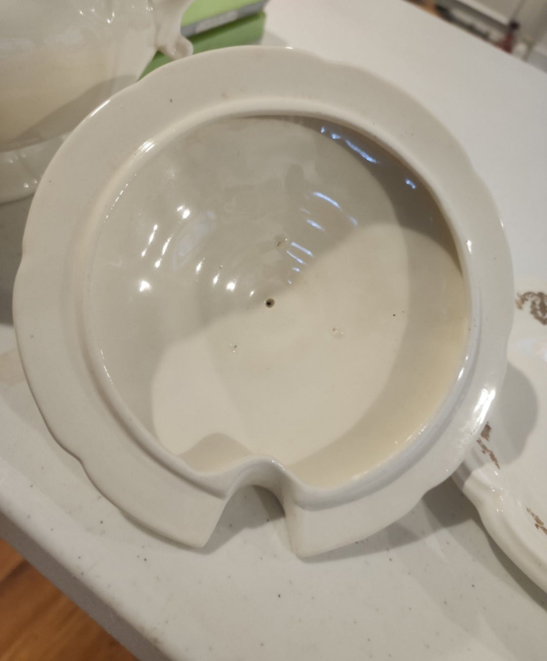 Vintage Porcelain Soup Tureen and plate  Gold Floral Design