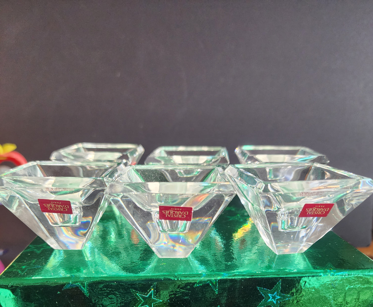 Cristal d'Arques Set of 6 24% Lead Crystal Candleholders Pyramide Paris France NIB