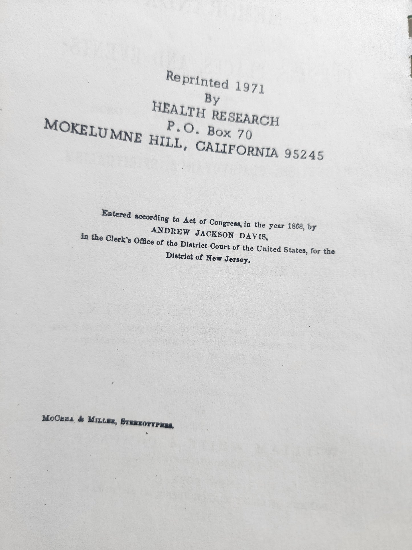 Vintage 1971 Andrew Jackson Davis Memoranda Occult Spiritualism Health Research
