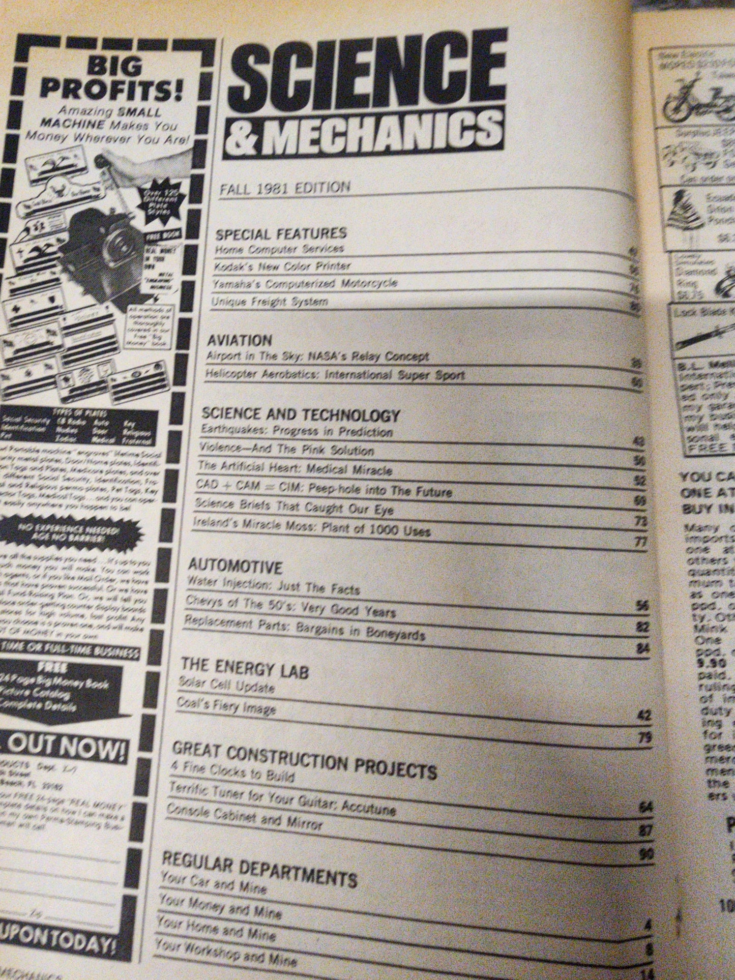 Science & Mechanics Magazine Fall 1981 NASA'S Concept Airport in The Sky - Ads