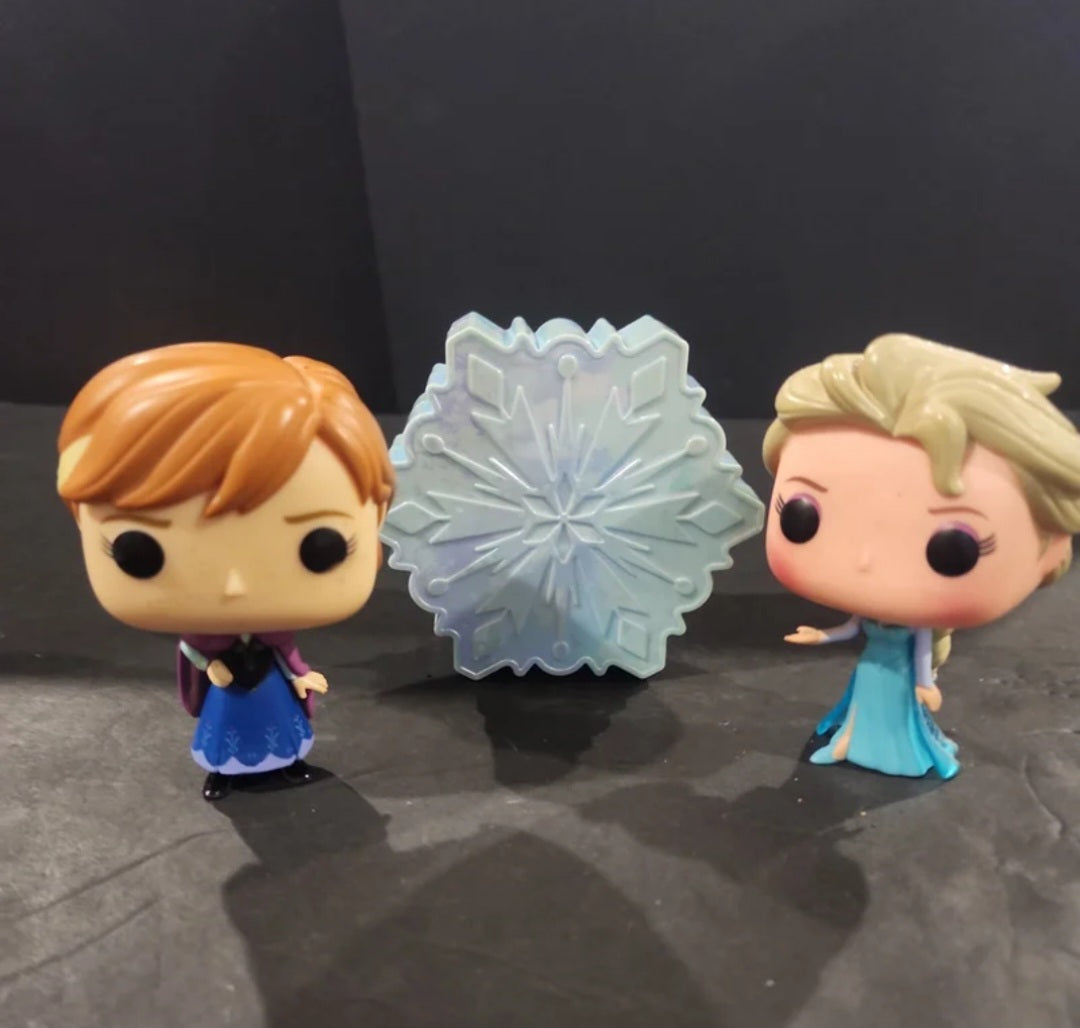 Funko pop Elsa & Anna & Snowflake plastic trinket box.  Approx. 4" tall