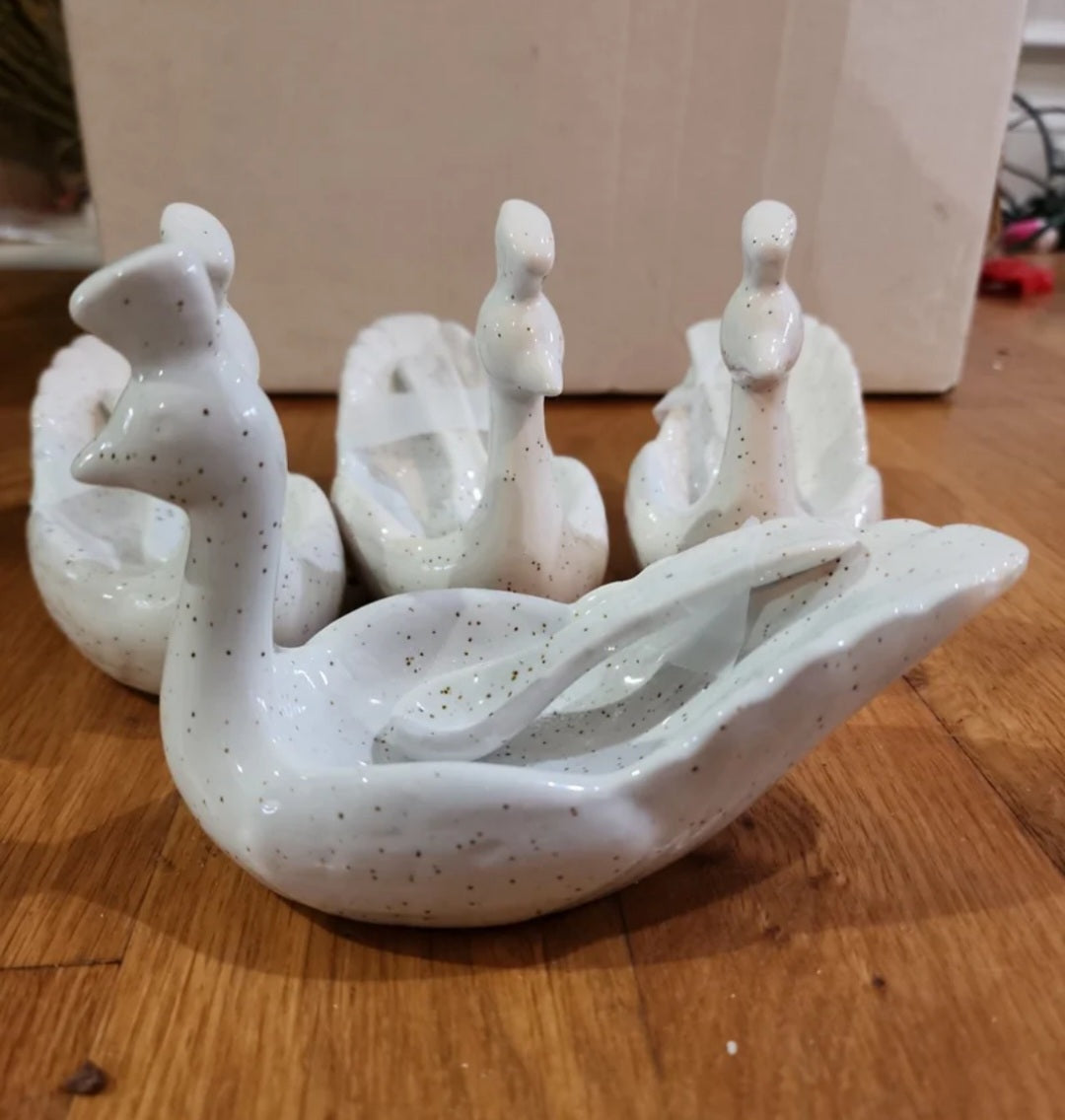 Four Floor 9 Peacock Dipping Bowls with Spoon