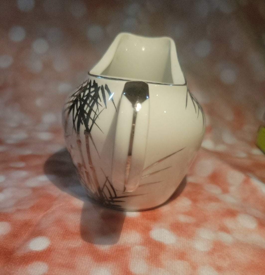 Vintage Kutani China Creamer - Hand Painted Japan, Platinum Silver Trim