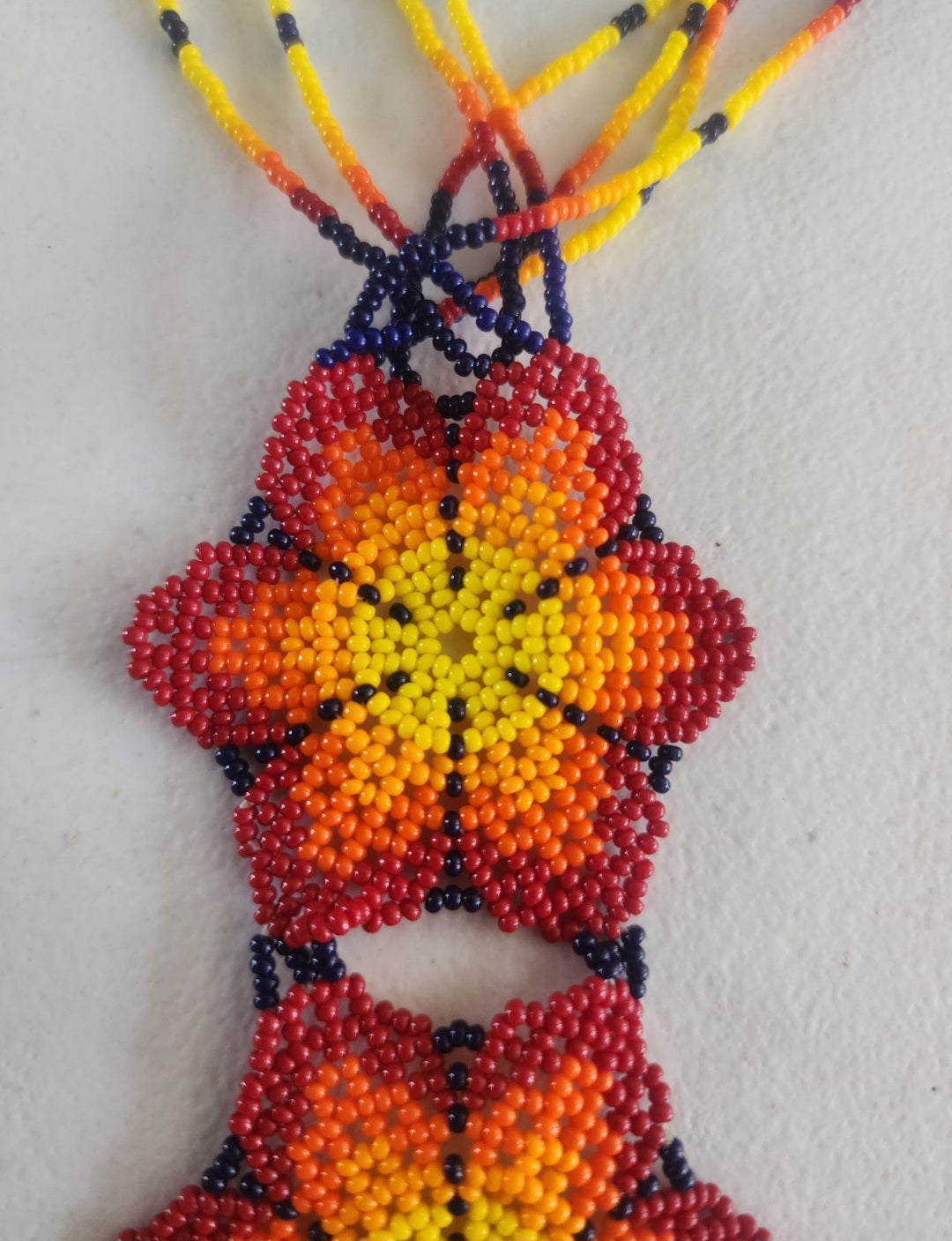 Handcrafted Beaded Flower Statement Necklace - Fire Gradient, bohemian