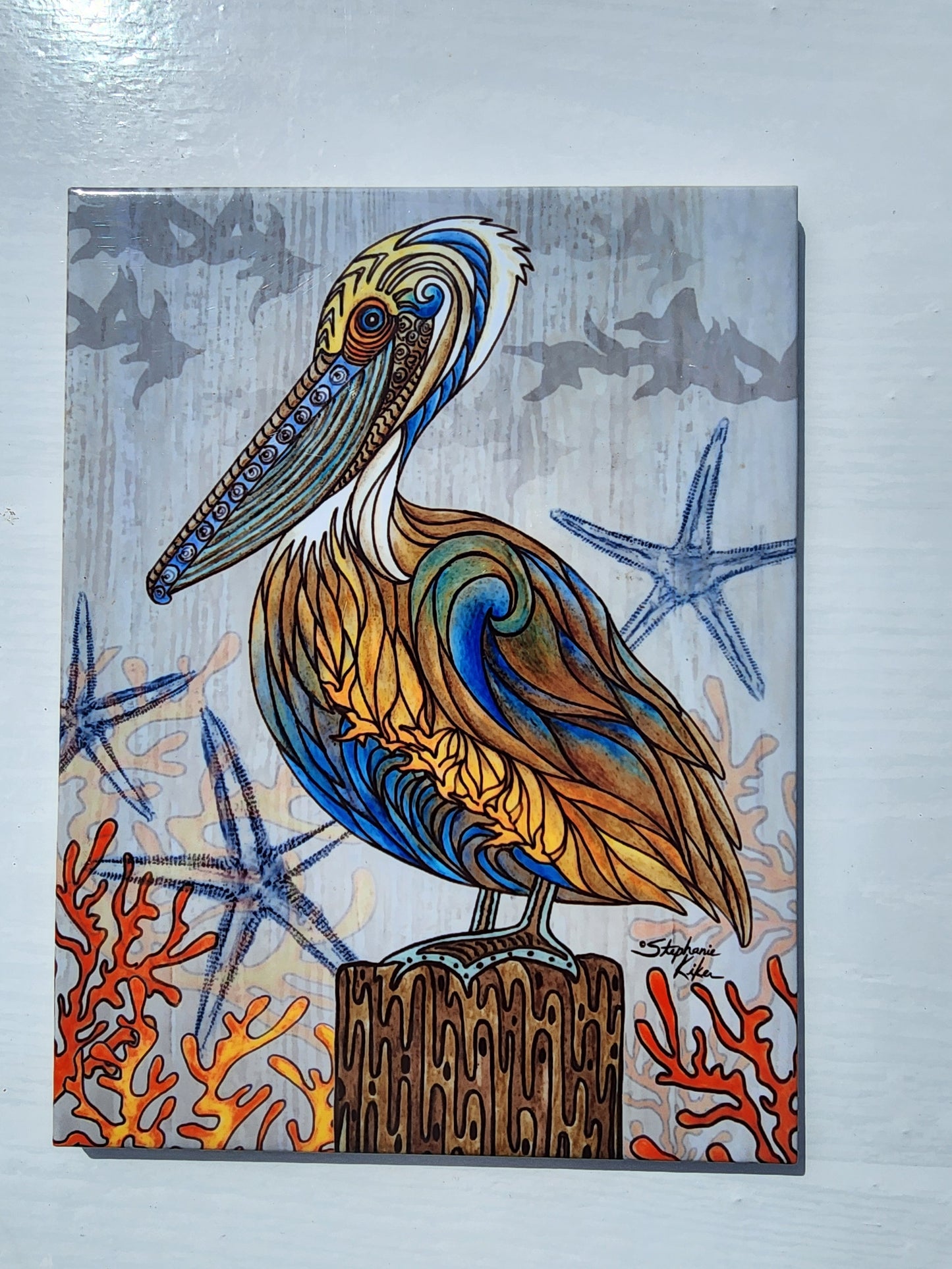 Pelican Perch by Stephanie Kiker  Decor Ceramic Tile , Coastal Beach  6" x 8"