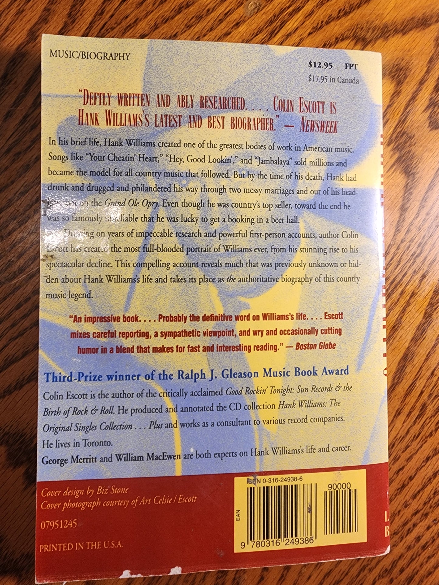 Hank Williams: The Biography softcover book 1995 by Colin Escott