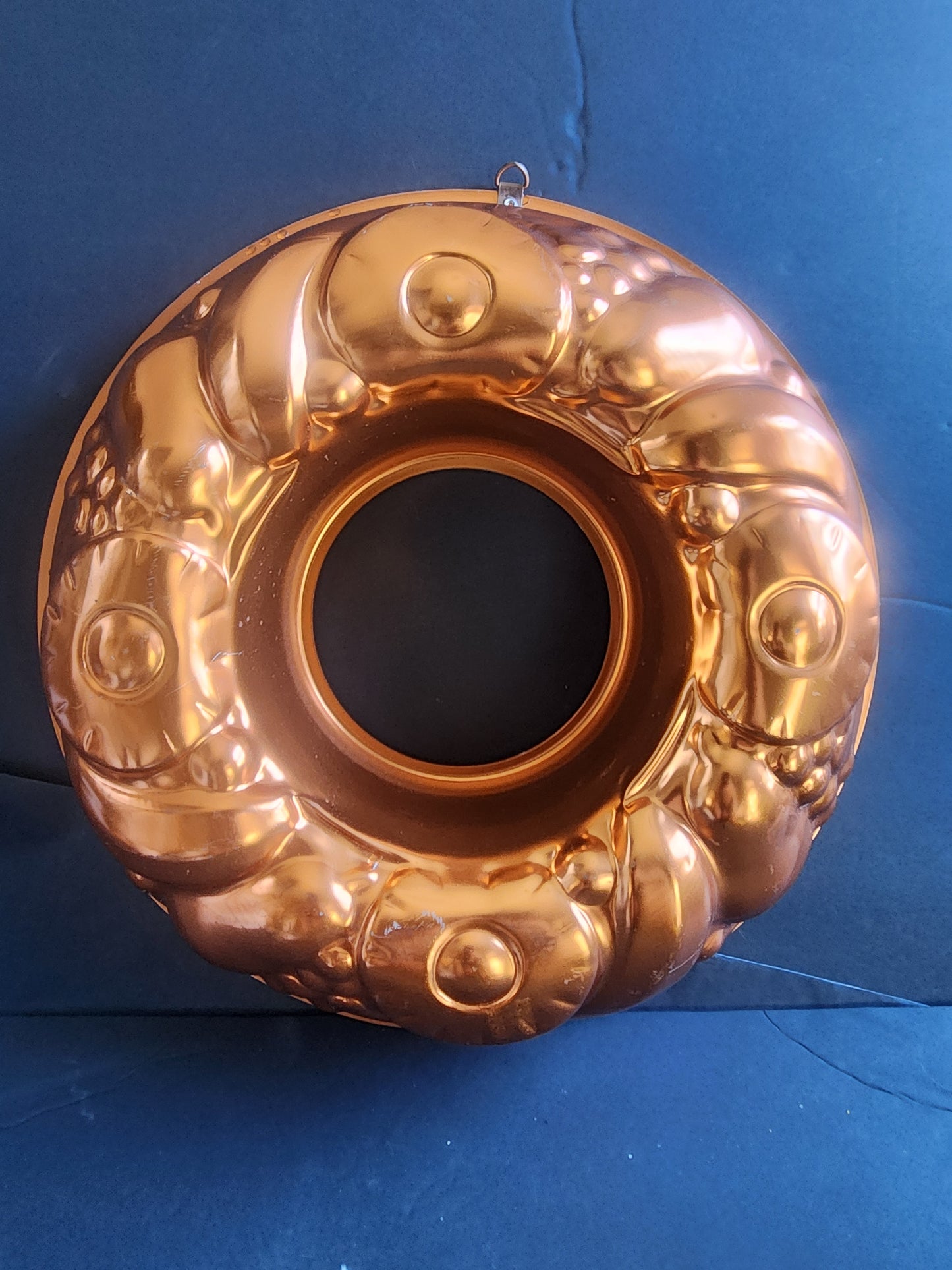 Vintage Copper Aluminum BUNDT Jello MOLD Tin Fruit Grapes pineapple Round Ring 13.50"