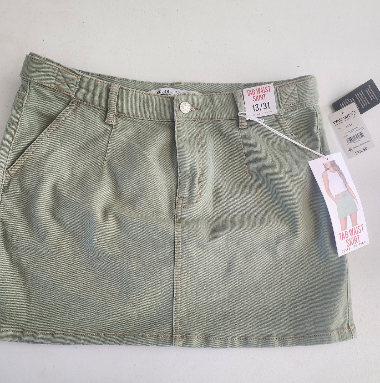 Women's New Green Denim Skirt 13/31 by Celebrity Pink 14.75" long waist 31"