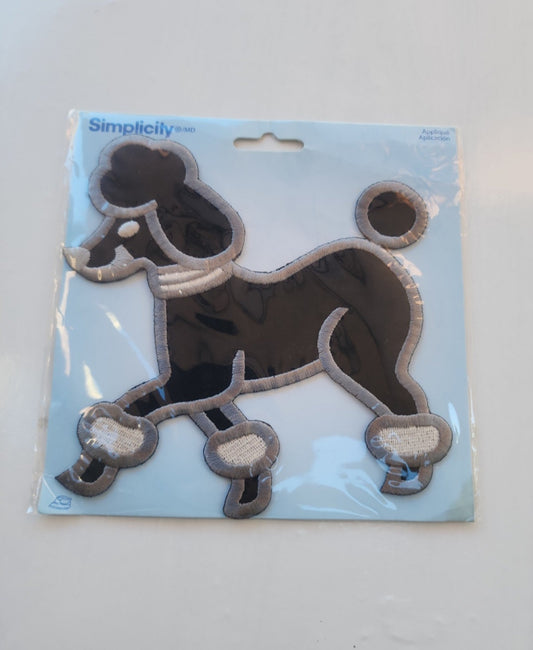 Simplicity Large Poodle Iron On Applique Gray and Black 6 X 61/2"