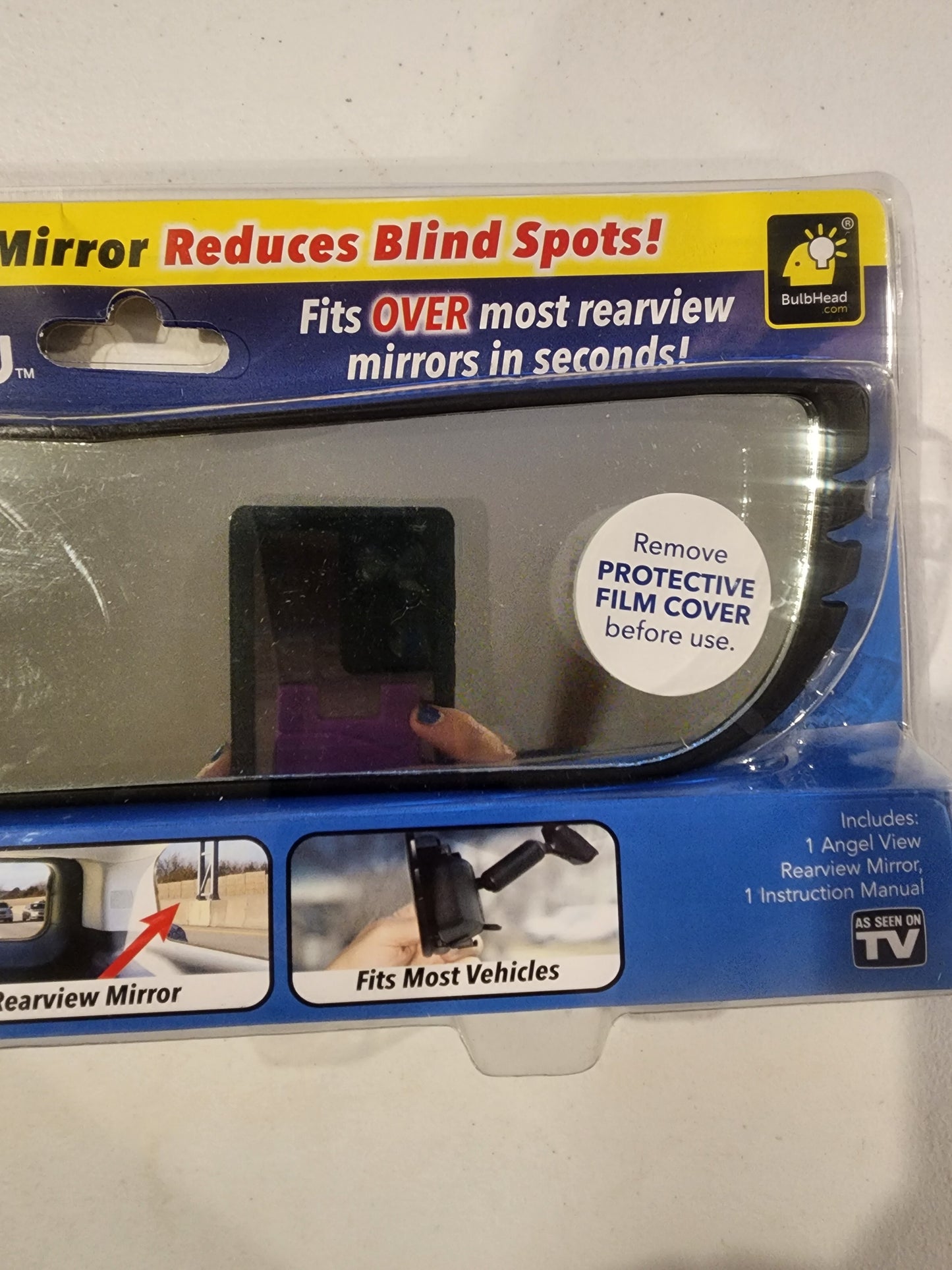 New Angel View Wide Angle Rearview Mirror As Seen On TV Black Convex Car Mirror