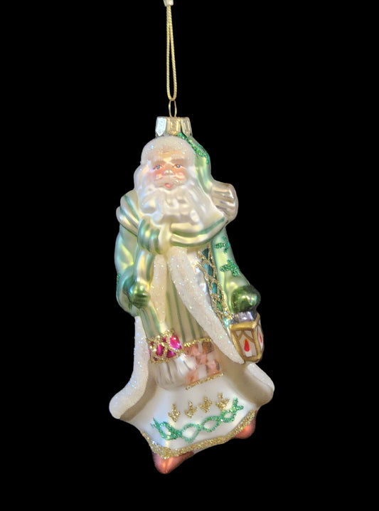 Fritz & Floyd Christmas Santa Claus Glass Ornament Hand Painted Glitter Saint