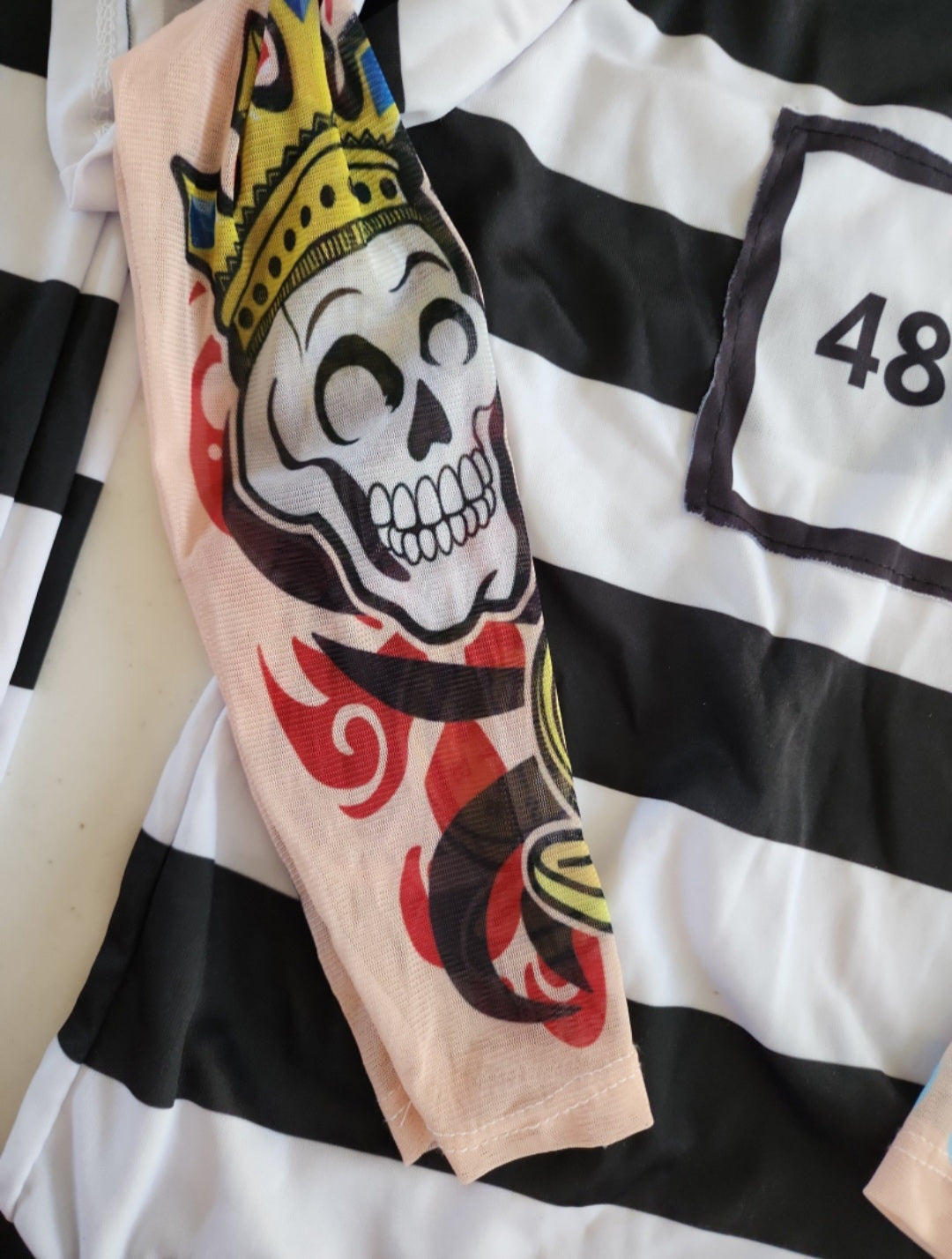 Boy's Prisoner Convict Tattoo Sleeves Child Size L 10-12 Halloween Costume