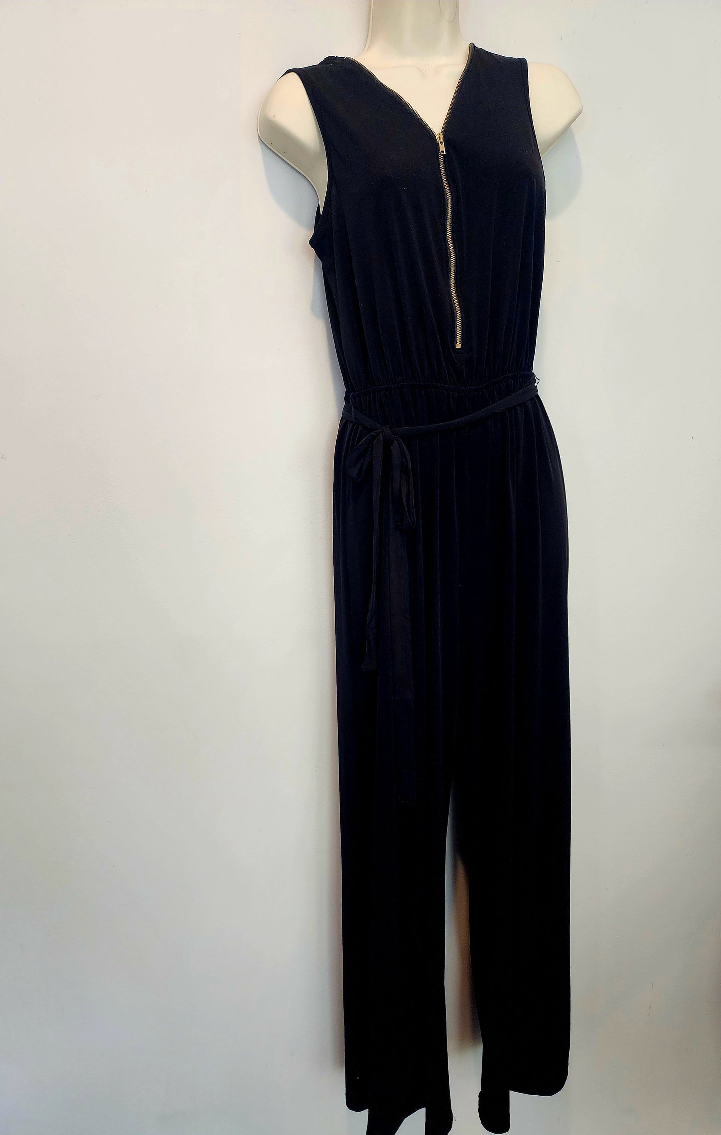 Espesso Women's Sleeveless Jumpsuit Pants Black with Gold Zipper Size M