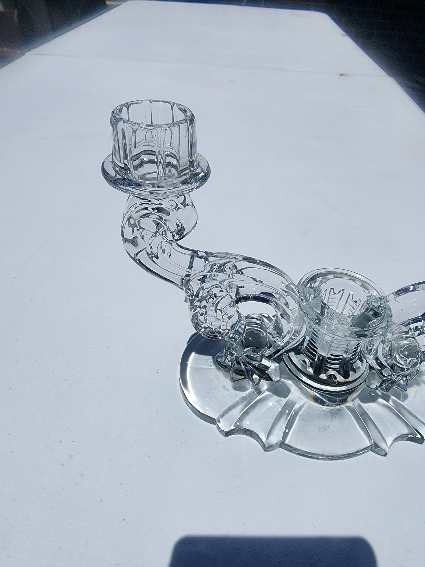 Heisey By Imperial Baroque 3 Light Candelabra Epergnes Clear Crystal 6 1/4" T
