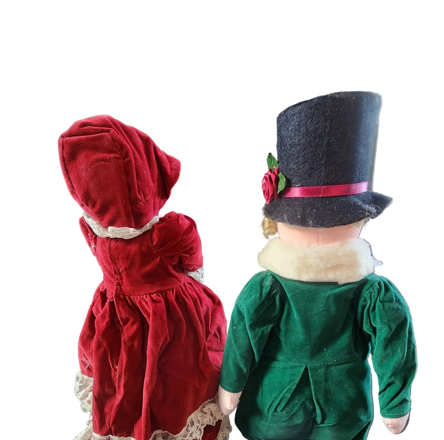 Vintage Christmas CAROLER Dolls Man & Woman Dolls Plush Figures 17”Holiday Set