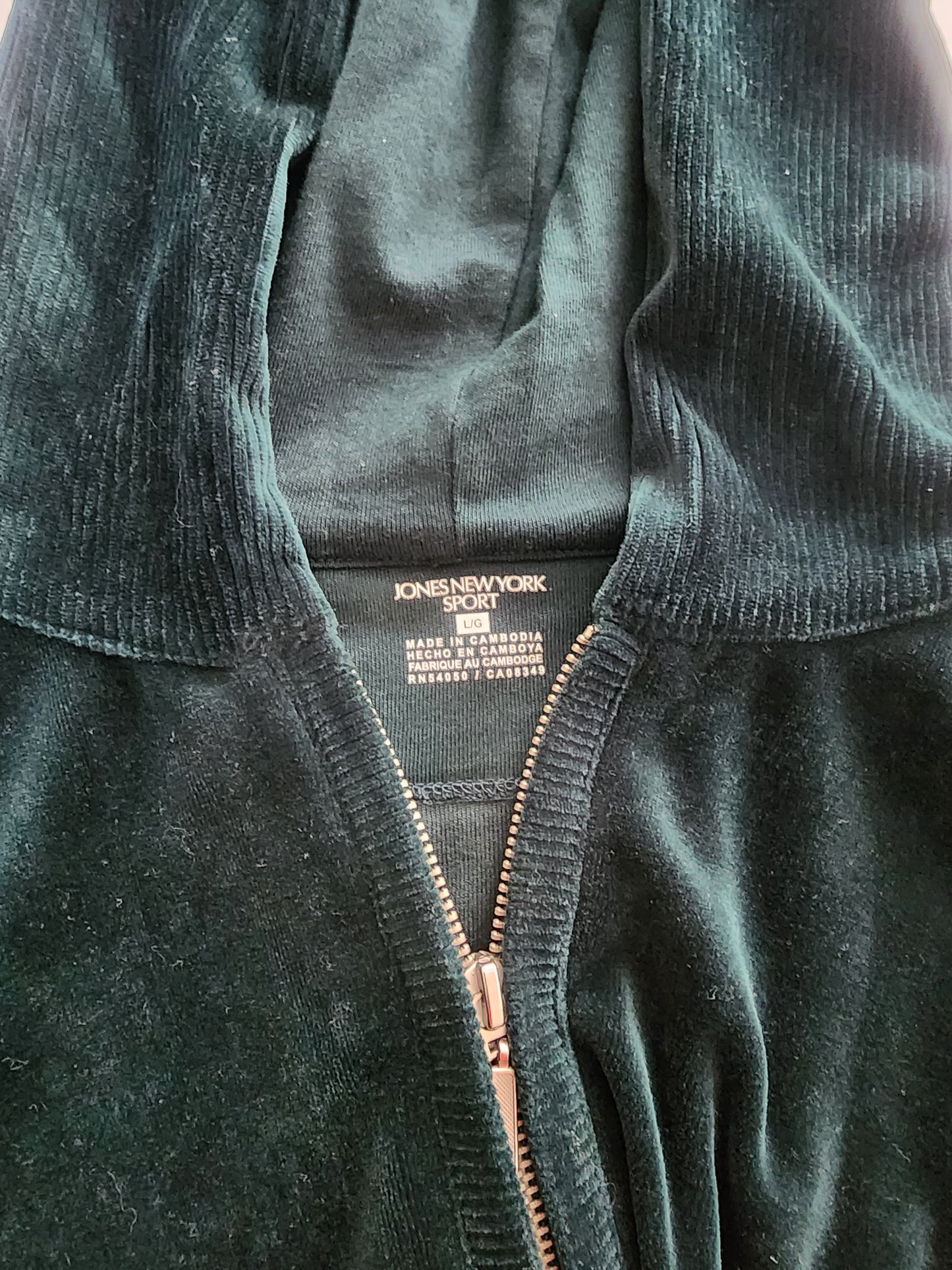 Jones New York Sport Women's Green Velour Hoodie Full Zip Jacket Size M/L