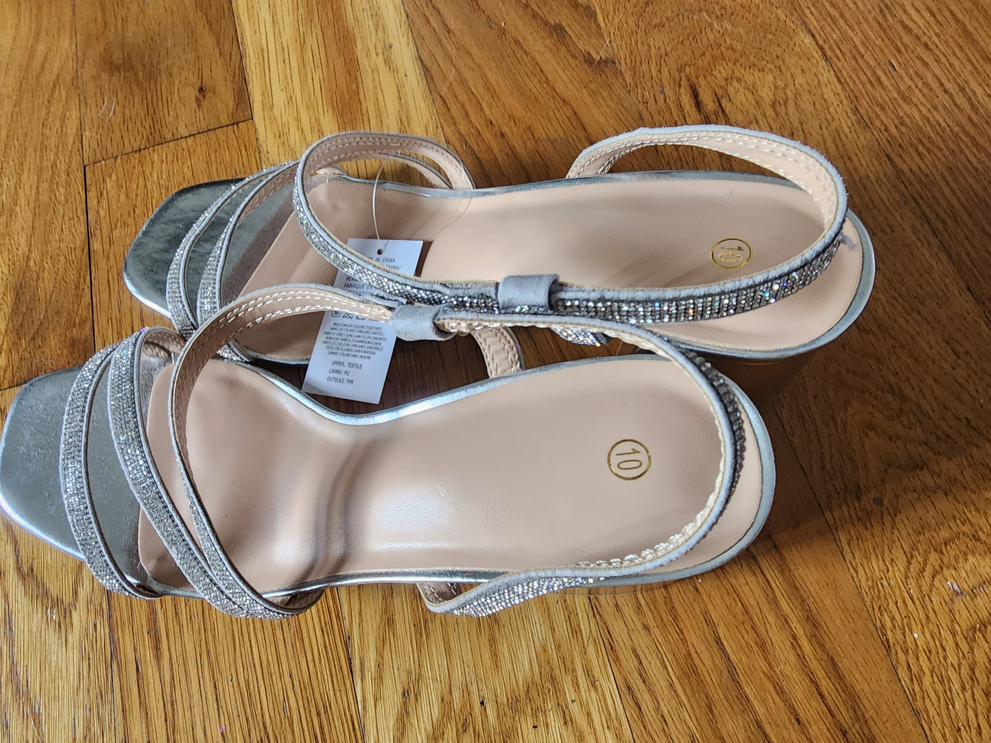 Elegant Silver Rhinestone Strap Sandals, Size 10