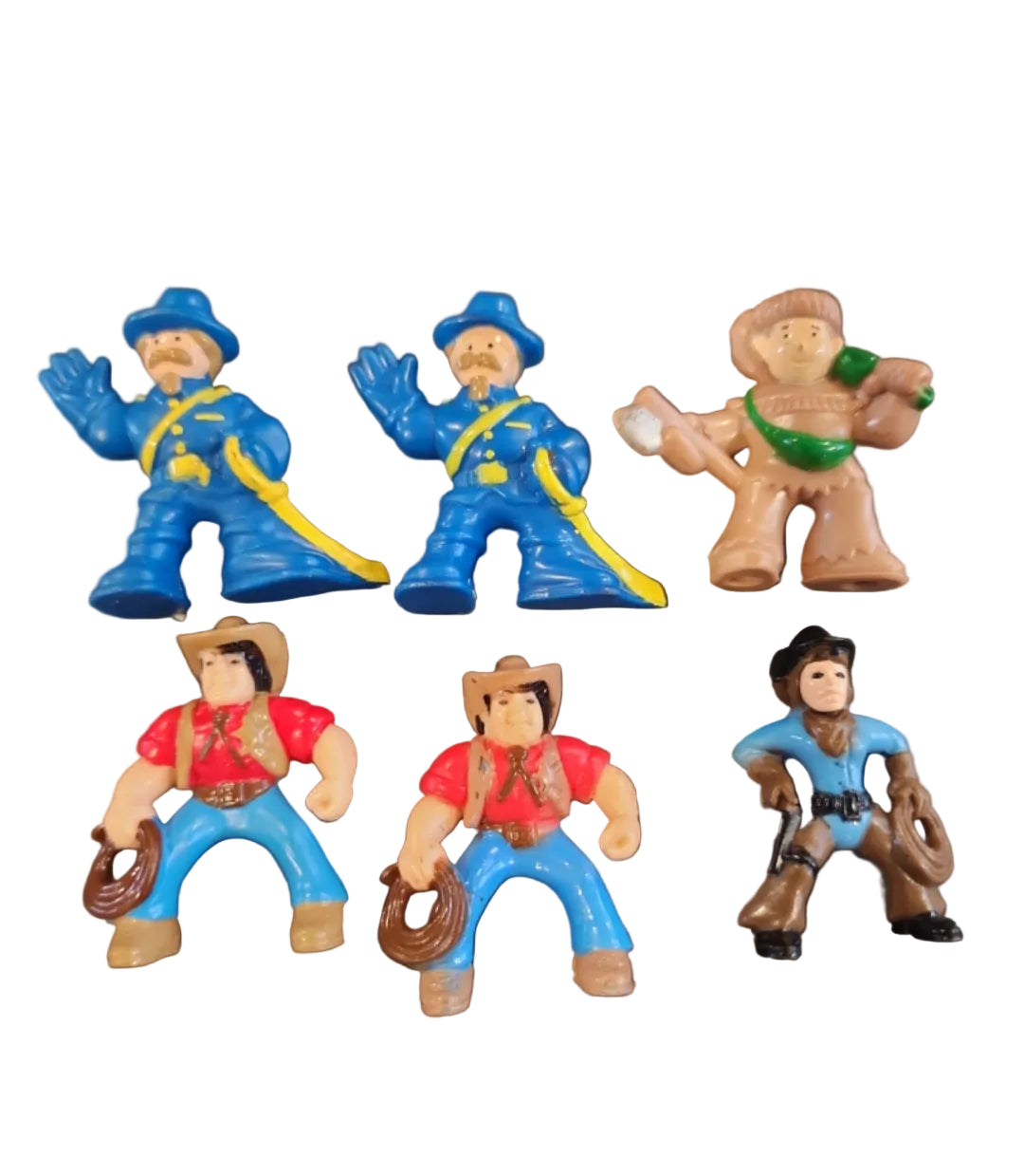 Lincoln Logs Frontiersman,, Cowgirl, 2 Soldier Blue Men, 2 Cowboys   2” Lot of 6
