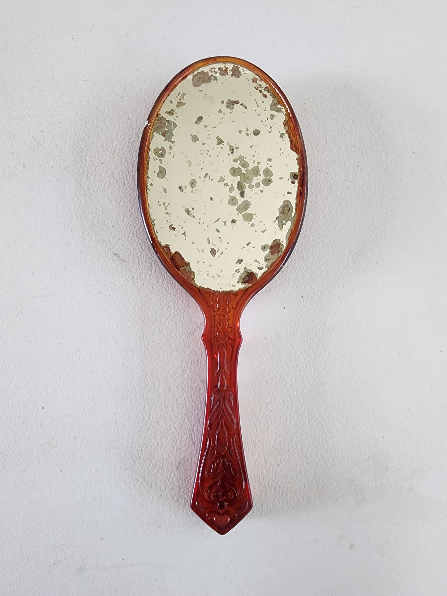 Vintage Avon Cameo Vanity Mirror 9.5" Celluloid Amber Color Tortoise Shell