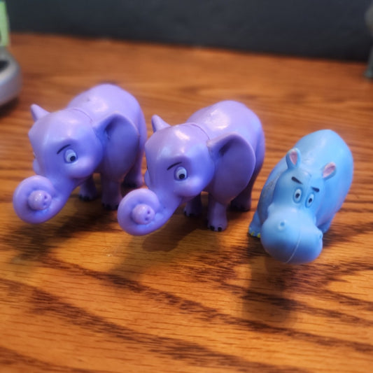 Noah's ark Blue Hippo and 2 Purple Elephants replacement figures