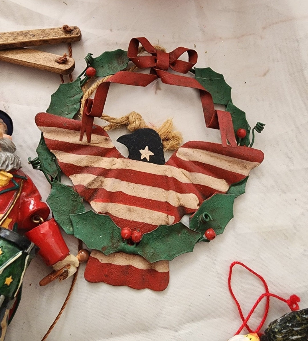 Lot of Patriotic Christmas or 4th of July Ornaments & Figurines Flag Eagle