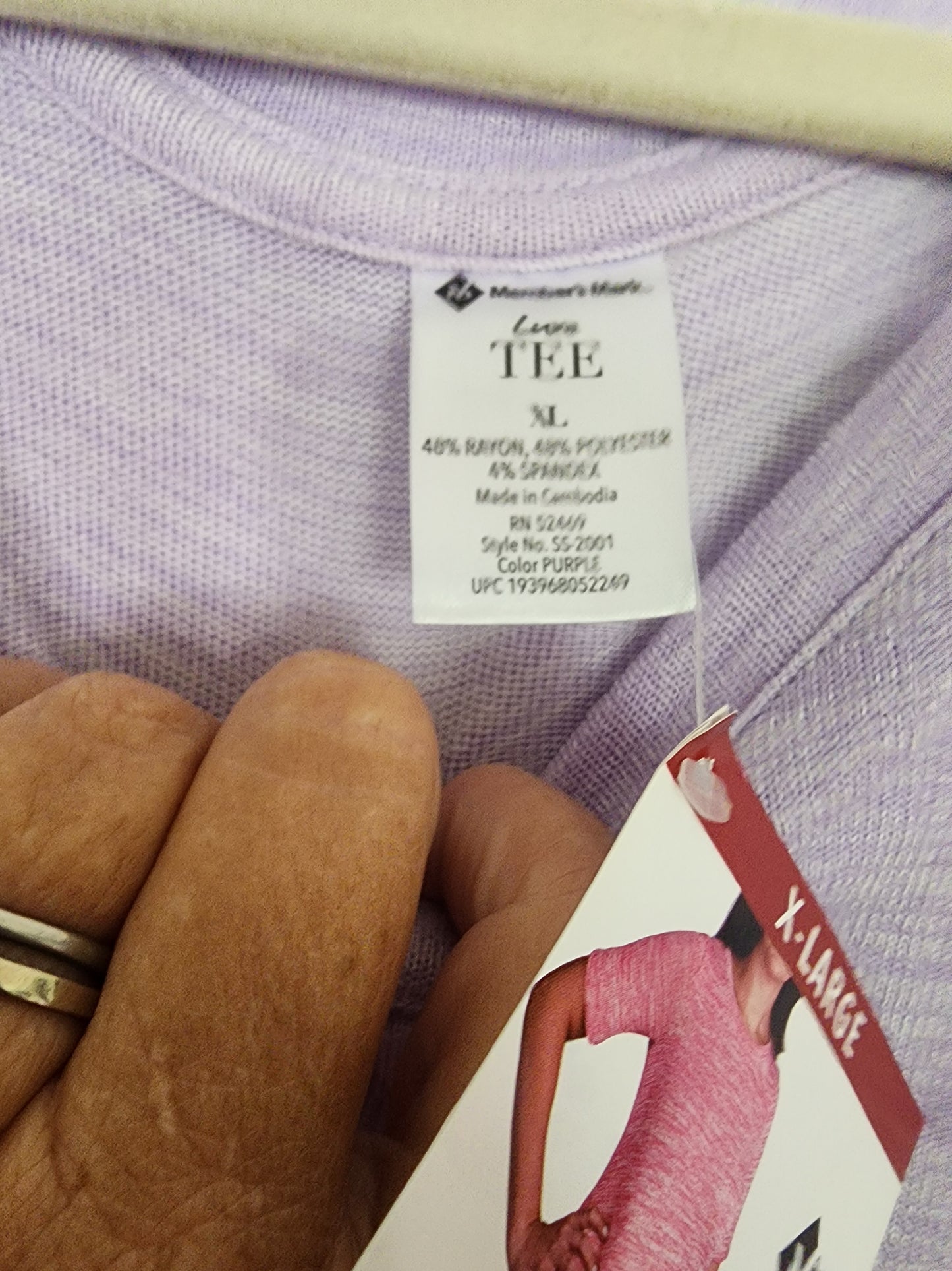 New Women's Member's Mark Luxe TEE size XL. Short sleeve heathered light purple