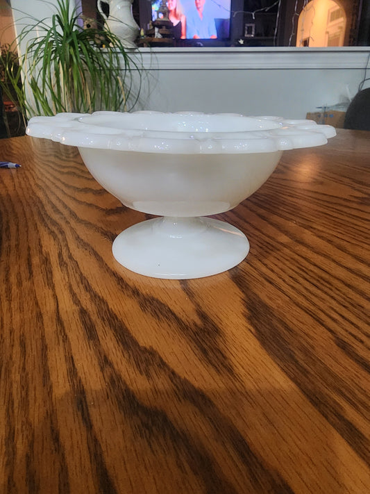 Vintage Milk Glass Lace Edge Footed Bowl – "Old Colony" Pattern