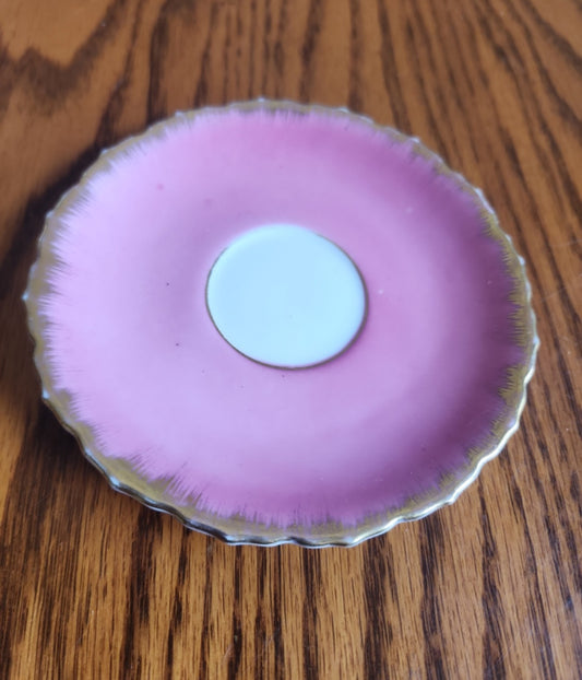 Vintage Richard Ginori  porcelain scalloped Pink & Gold saucer,  Italy 5"
