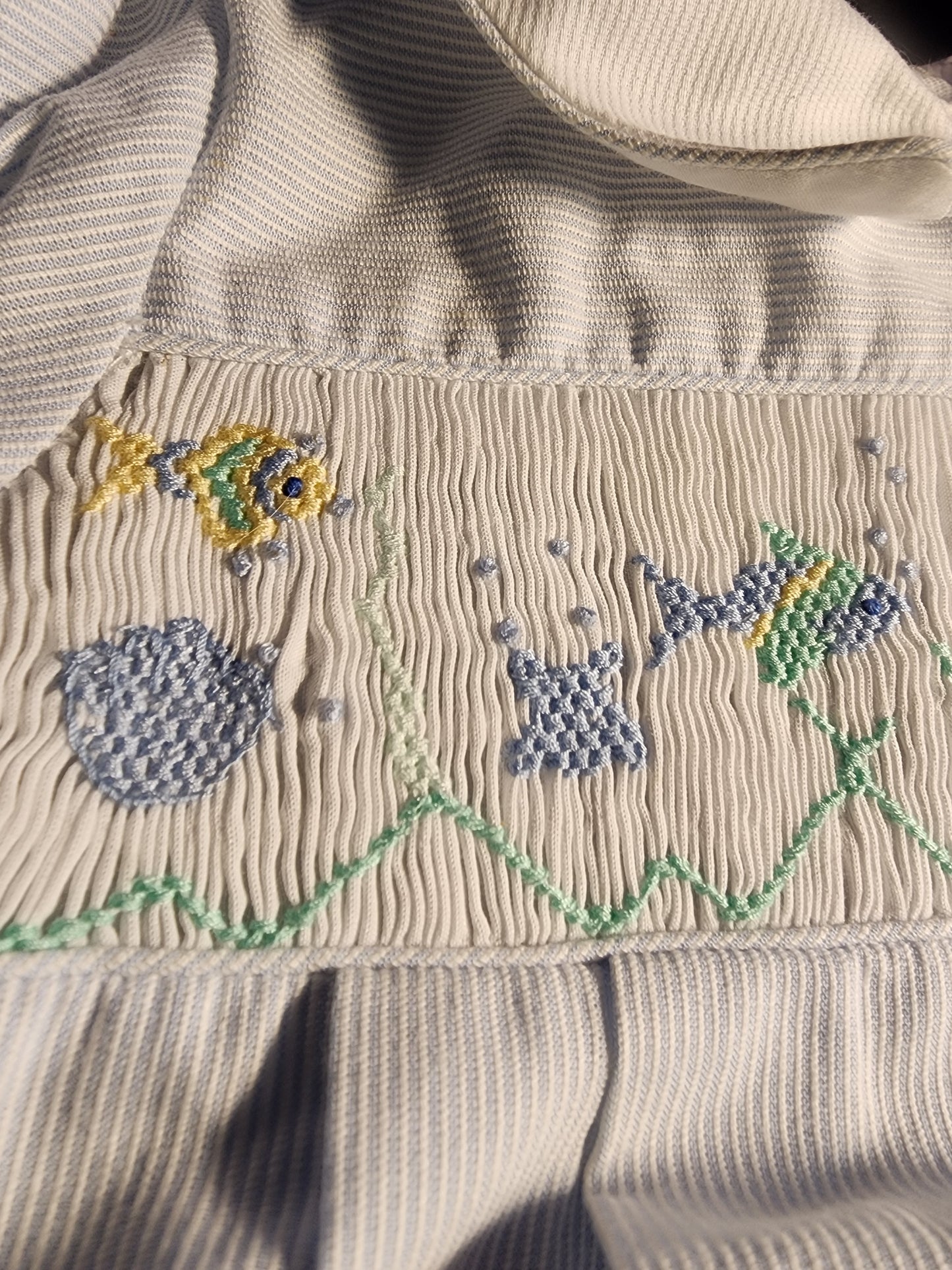 Friedknit Creations Smocked Baby Blue Beach ocean 3 Month Romper for boy