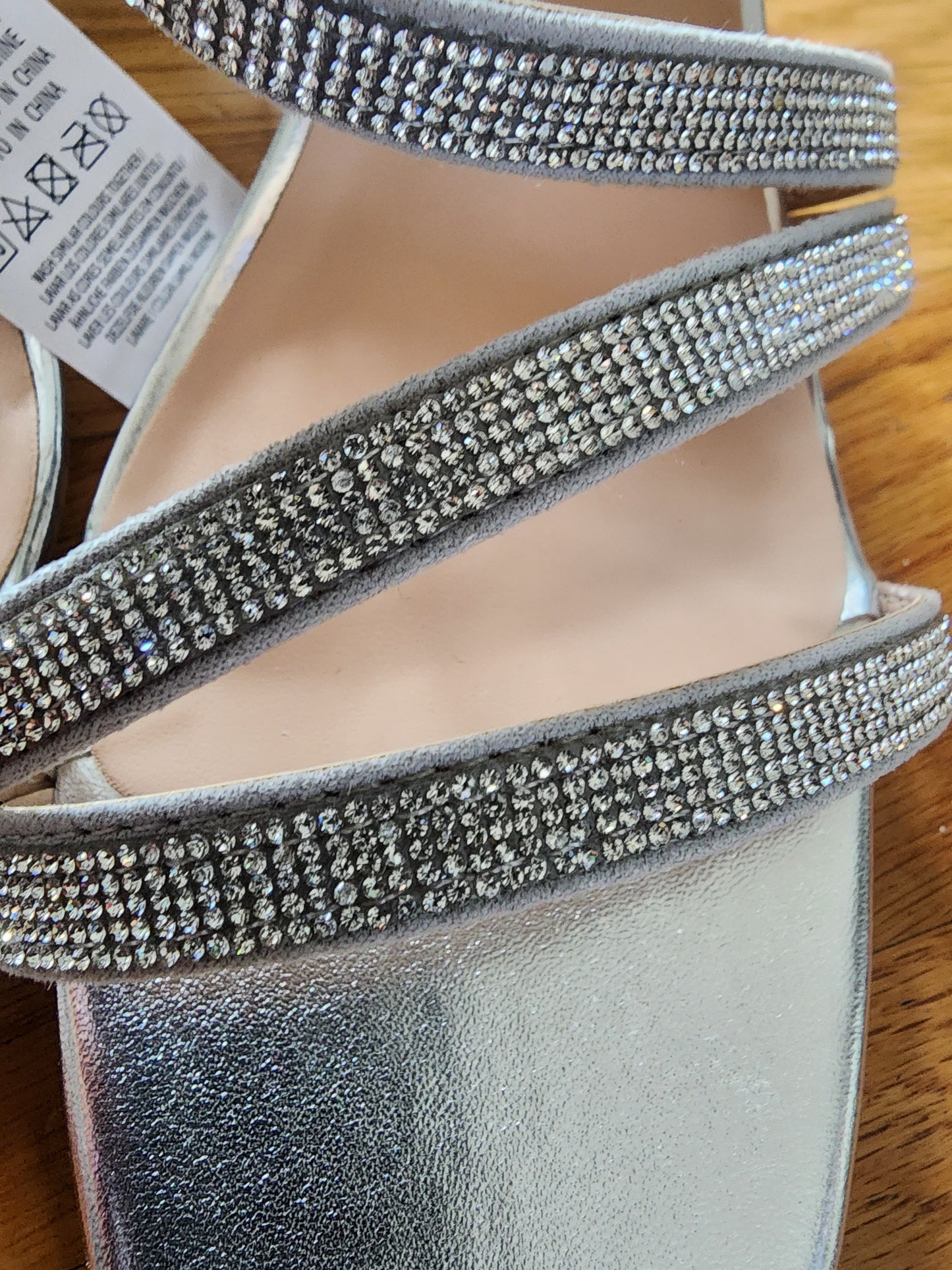 Elegant Silver Rhinestone Strap Sandals, Size 10