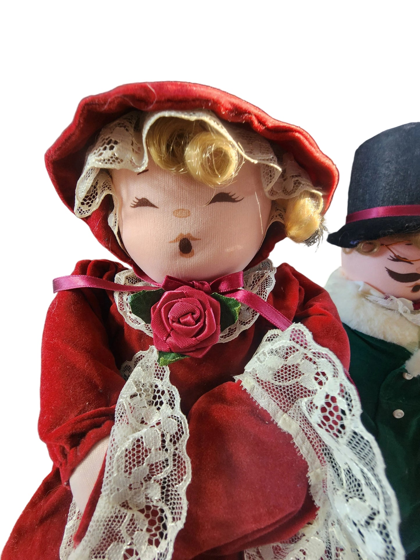 Vintage Christmas CAROLER Dolls Man & Woman Dolls Plush Figures 17”Holiday Set