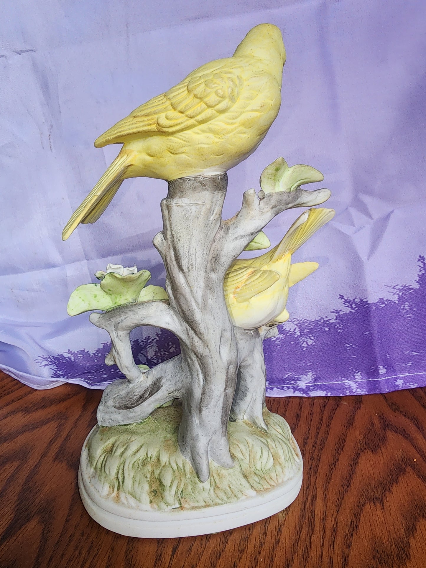 VINTAGE ROYAL CROWN PORCELAIN YELLOW BIRD SCULPTURE FIGURINE BLUE FLOWERS JAPAN