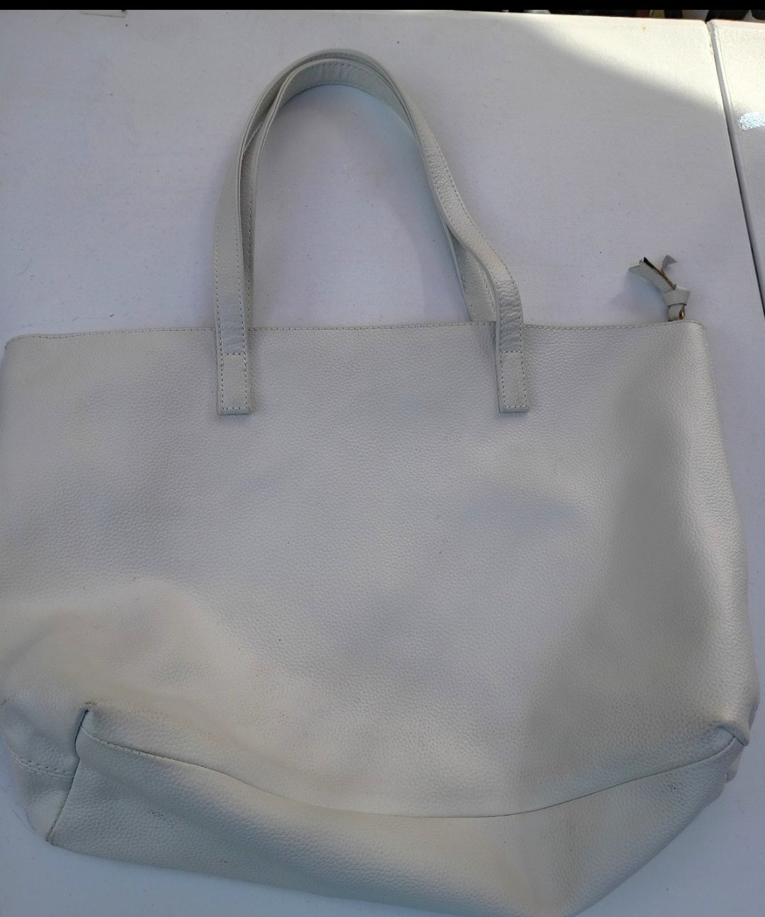 Joy Mangano white leather shopper tote bag.