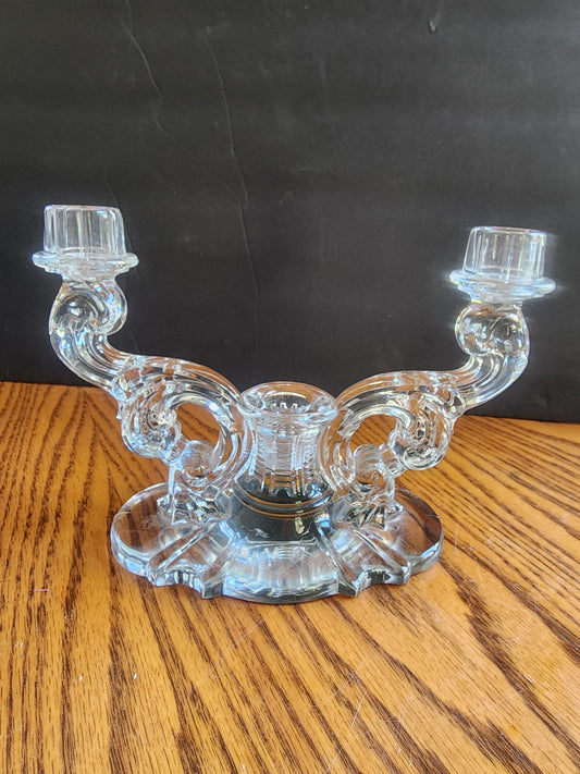 Heisey By Imperial Baroque 3 Light Candelabra Epergnes Clear Crystal 6 1/4" T