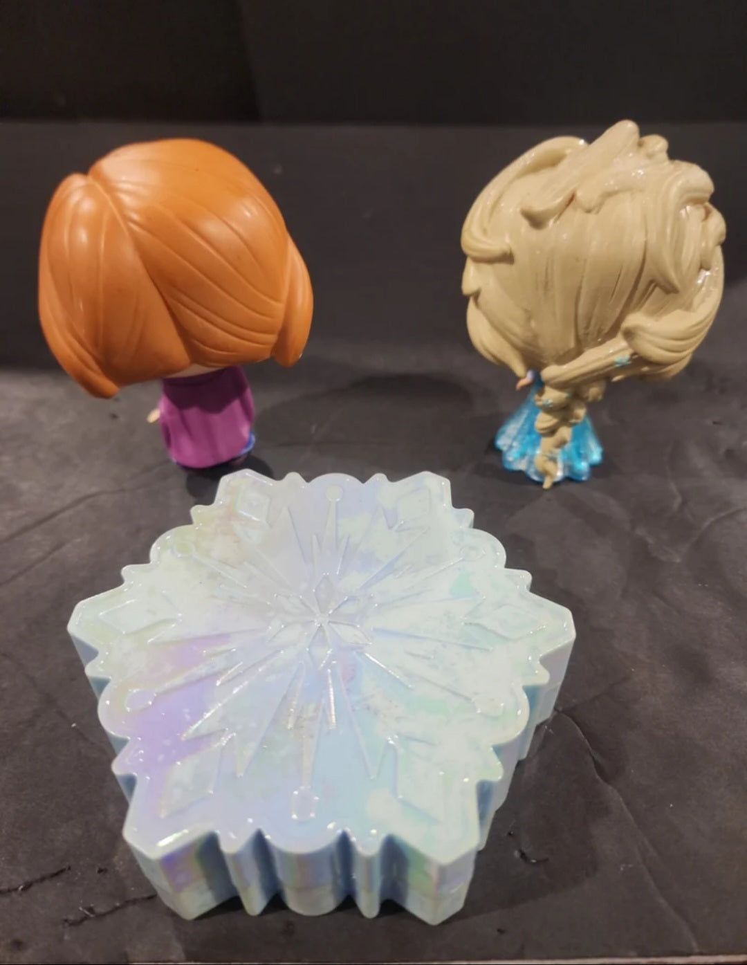 Funko pop Elsa & Anna & Snowflake plastic trinket box.  Approx. 4" tall