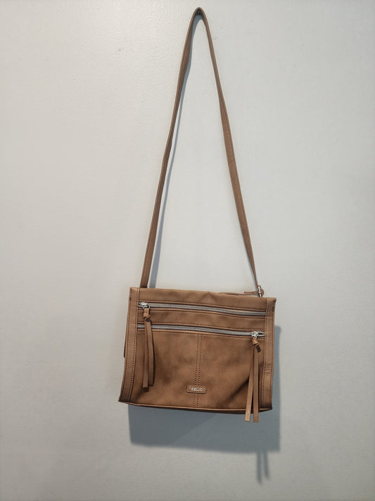 Relic Confetti Purse Shoulder Crossbody Bag 3 Zippers-Tassels Light Weight Brown