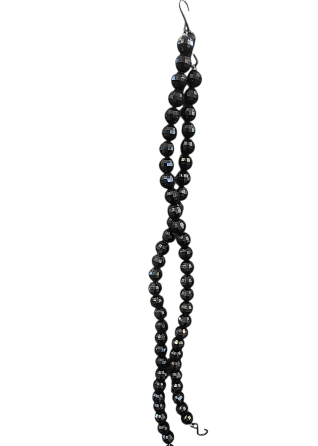 6 string black faceted beaded Ornaments with hooks on both ends