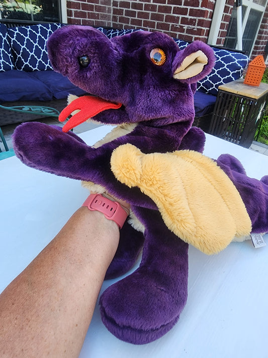 Lucy’s Toys Magnificent Dragon Hand Puppet Purple Gold Vintage - Plush  aprox. 25" Large