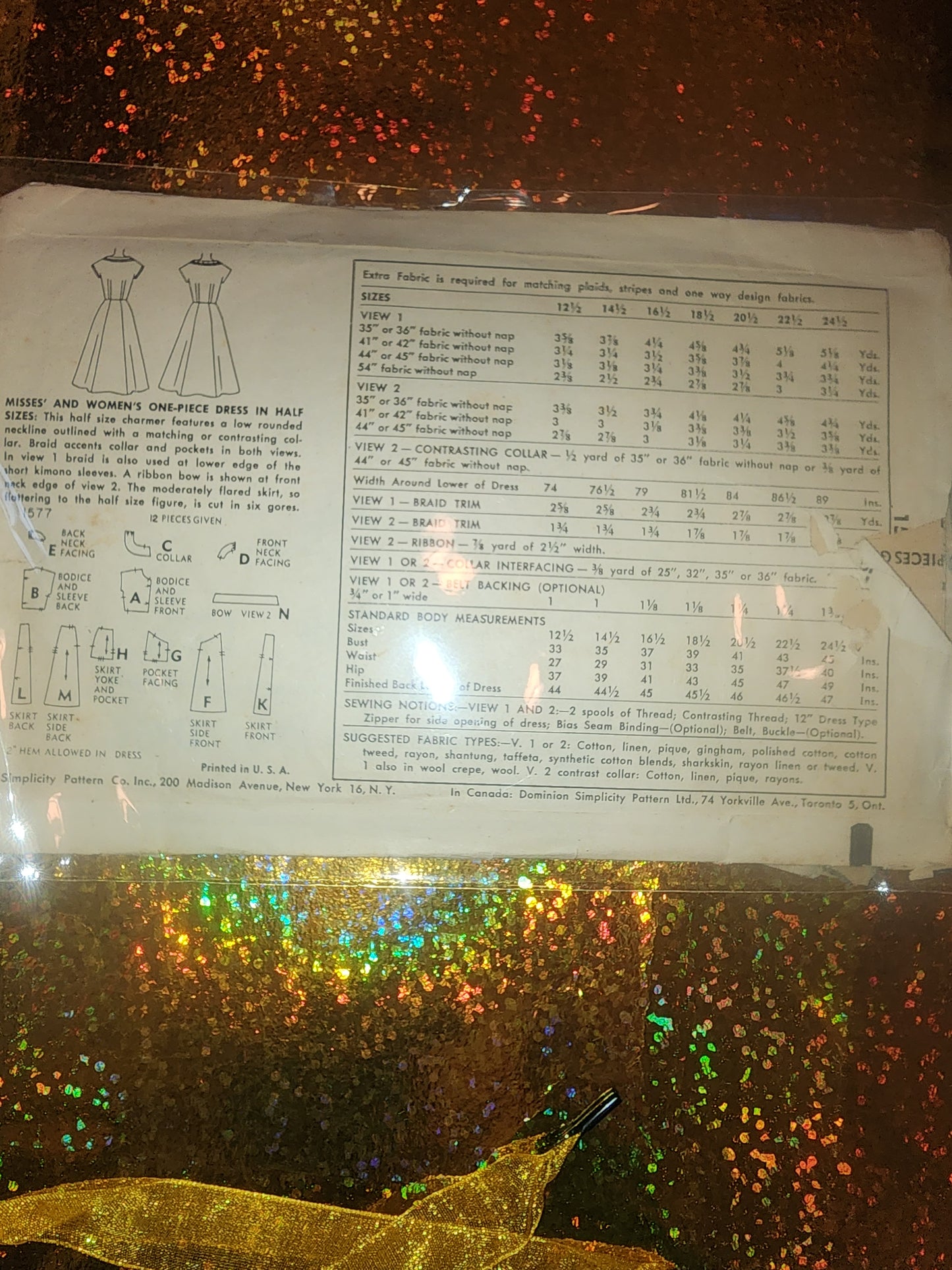 Vintage Simplicity Pattern 1577 size 12.5  complete cut pattern bust 33, waist 27