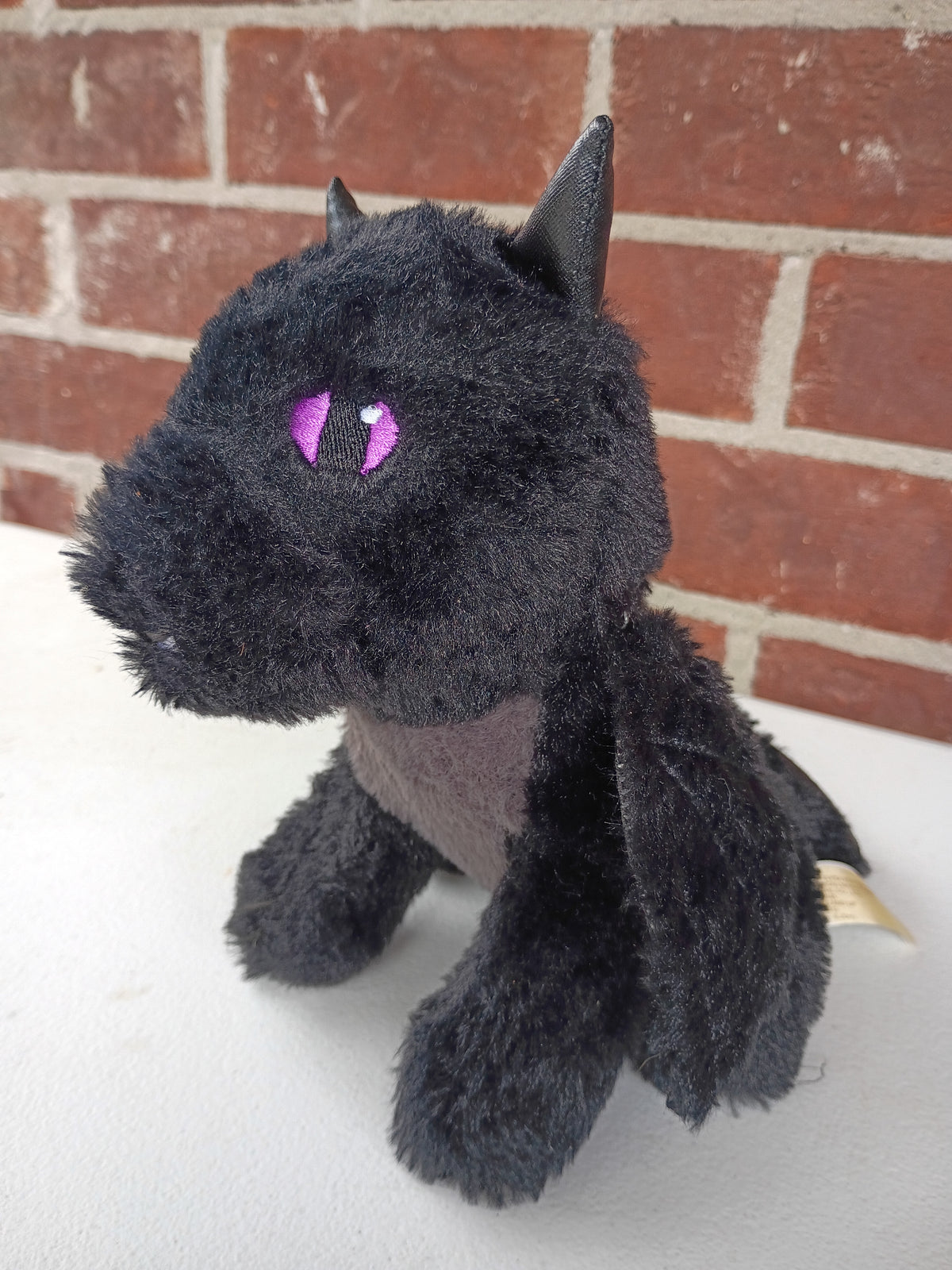 Halloween Black and Gray Dragon Soft Fuzzy Plush with Purple Eyes