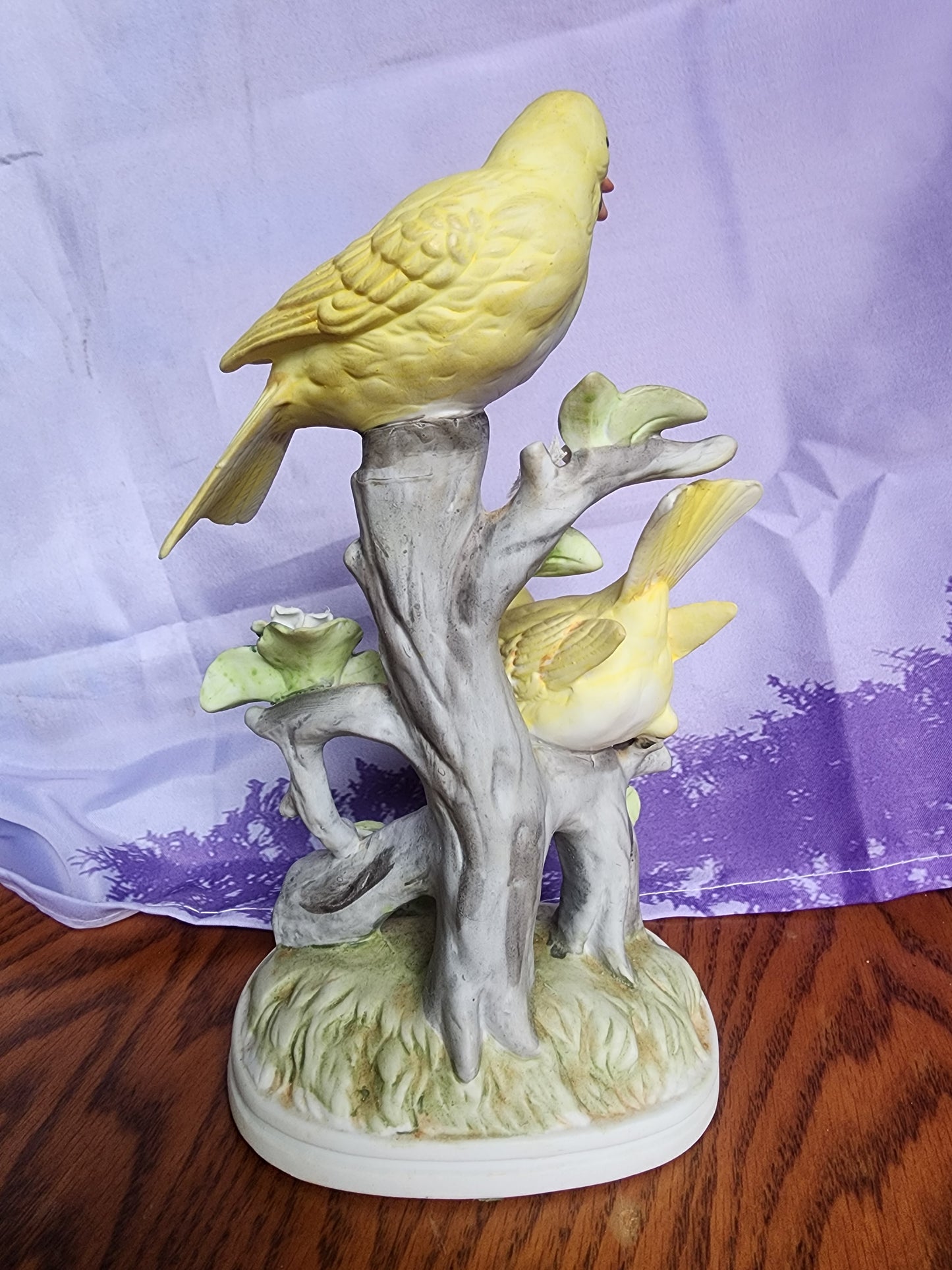VINTAGE ROYAL CROWN PORCELAIN YELLOW BIRD SCULPTURE FIGURINE BLUE FLOWERS JAPAN