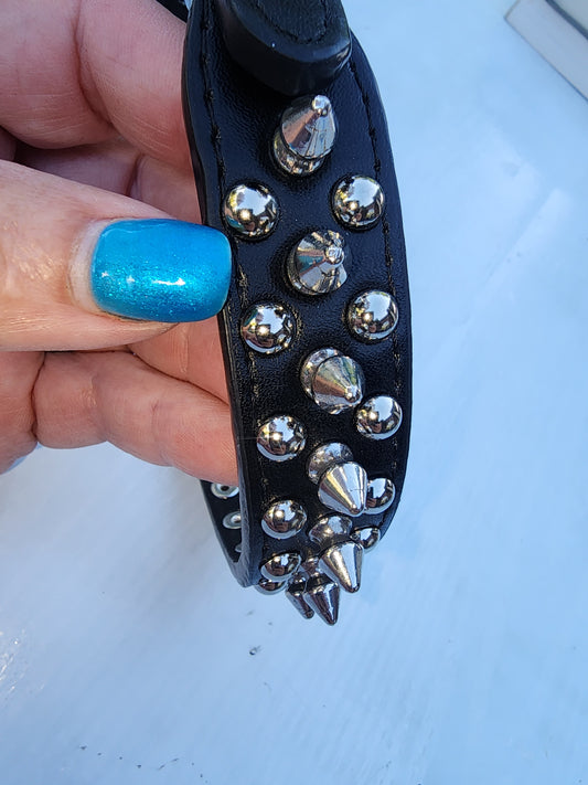 Black Beauty Triple Spike Pet Collar & Leash for Dog 16" long