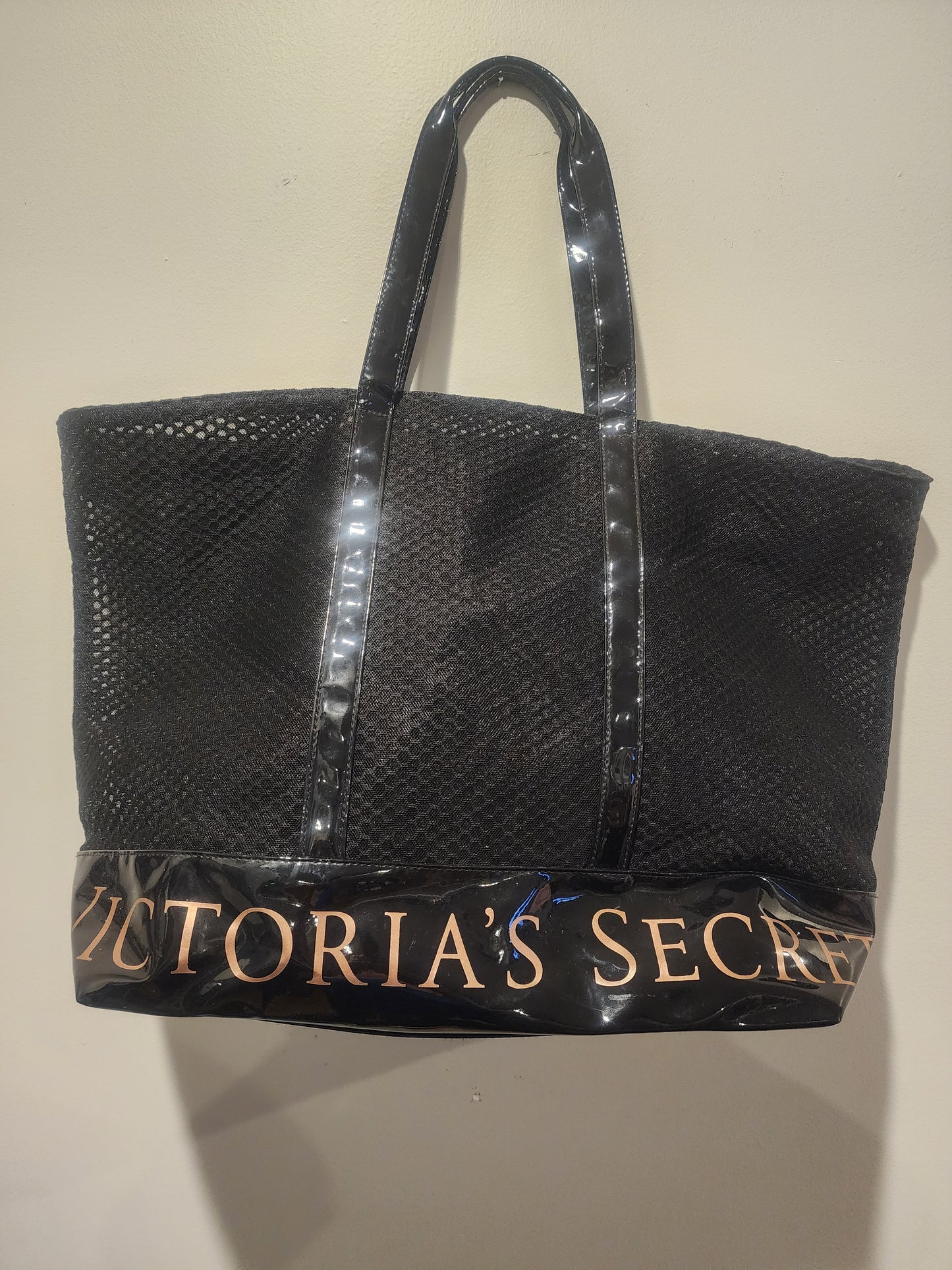 Victoria’s Secret Black Weekender Tote Bag Huge Mesh With gold Logo